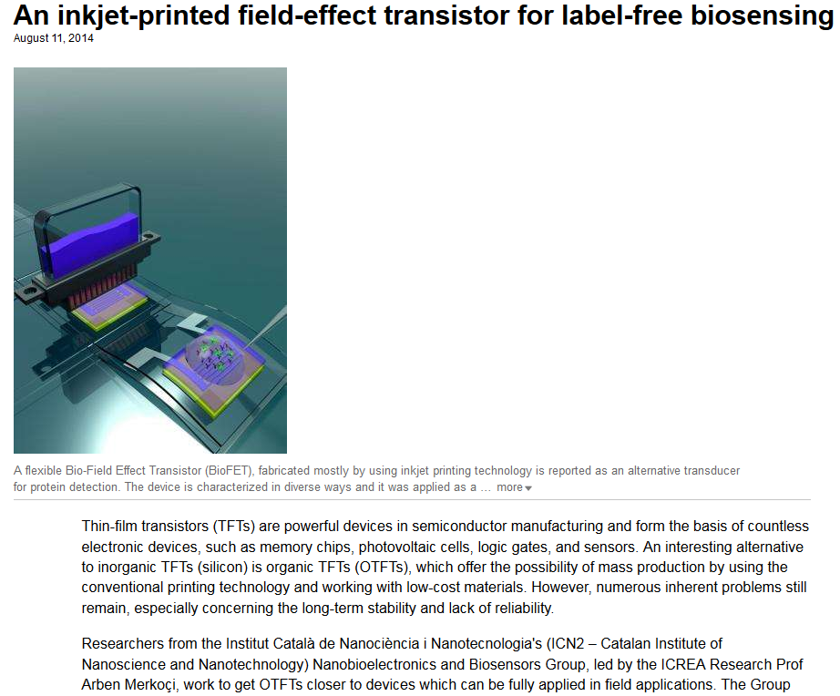 an inkjet-printed field effect transistor for label-free biosensing